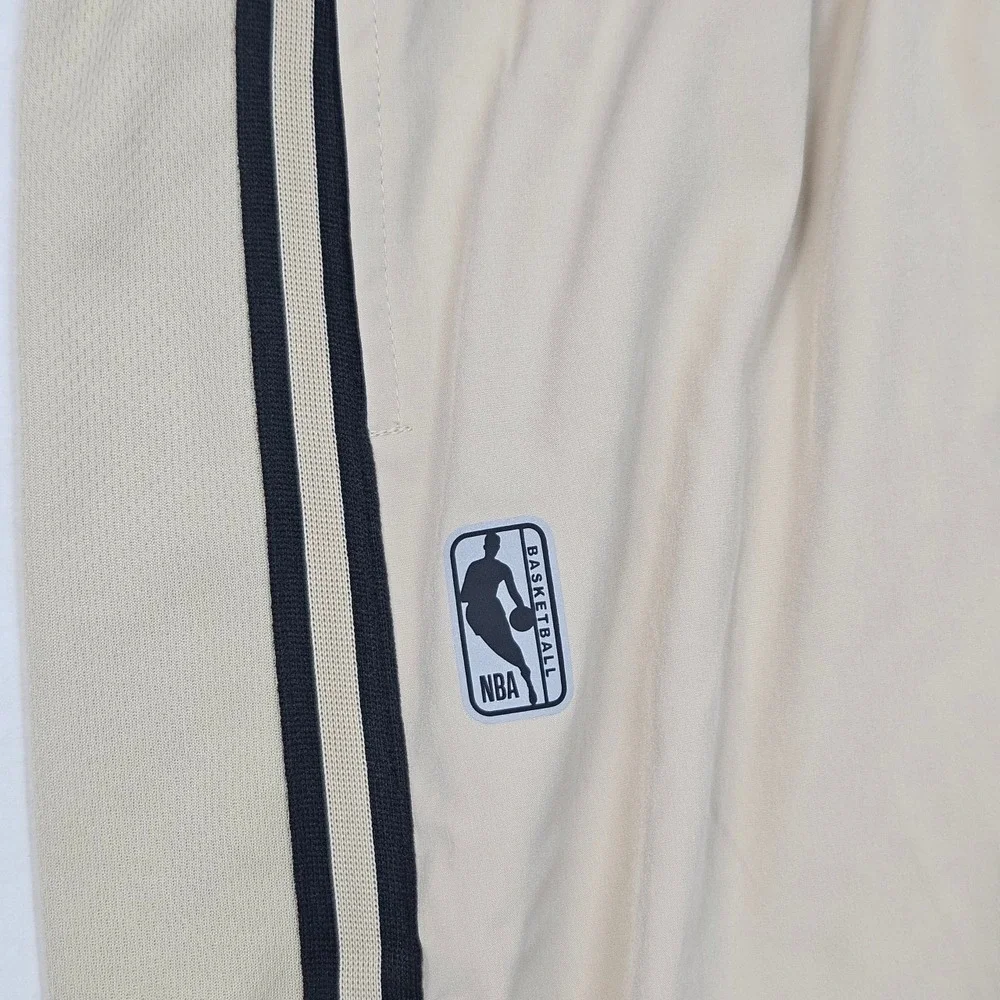 NBA Men's Beige Track Jogger Pants Logo Side Stripes‎ Size Small Zip Ankle Cuff